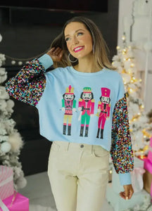 Nutcrackers Top With Sequin Sleeves