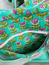 Load image into Gallery viewer, Aqua Floral Print Quilted Weekender Bag