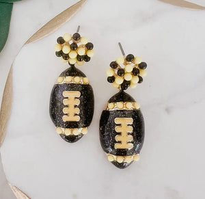 Black and Gold Football Dangle Earrings