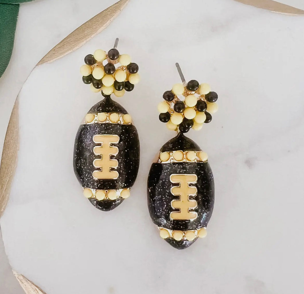 Black and Gold Football Dangle Earrings