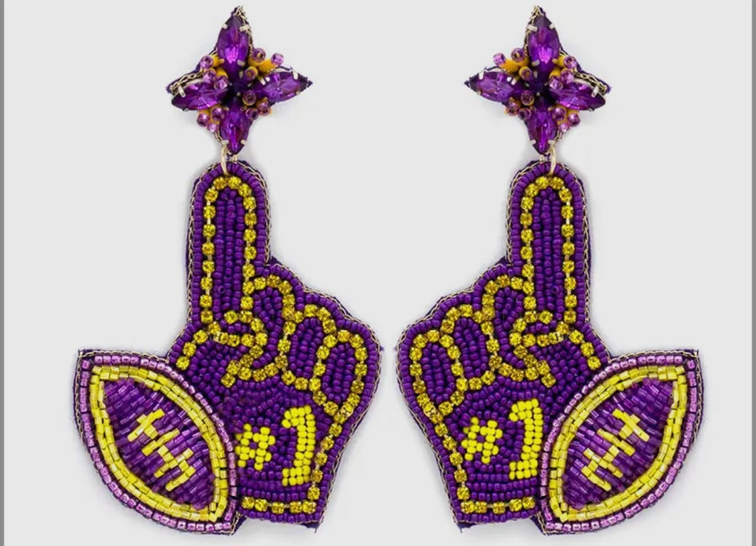 #1 Football Beaded Earrings - Purple