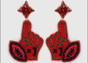#1 Football Beaded Earrings - Red and Black