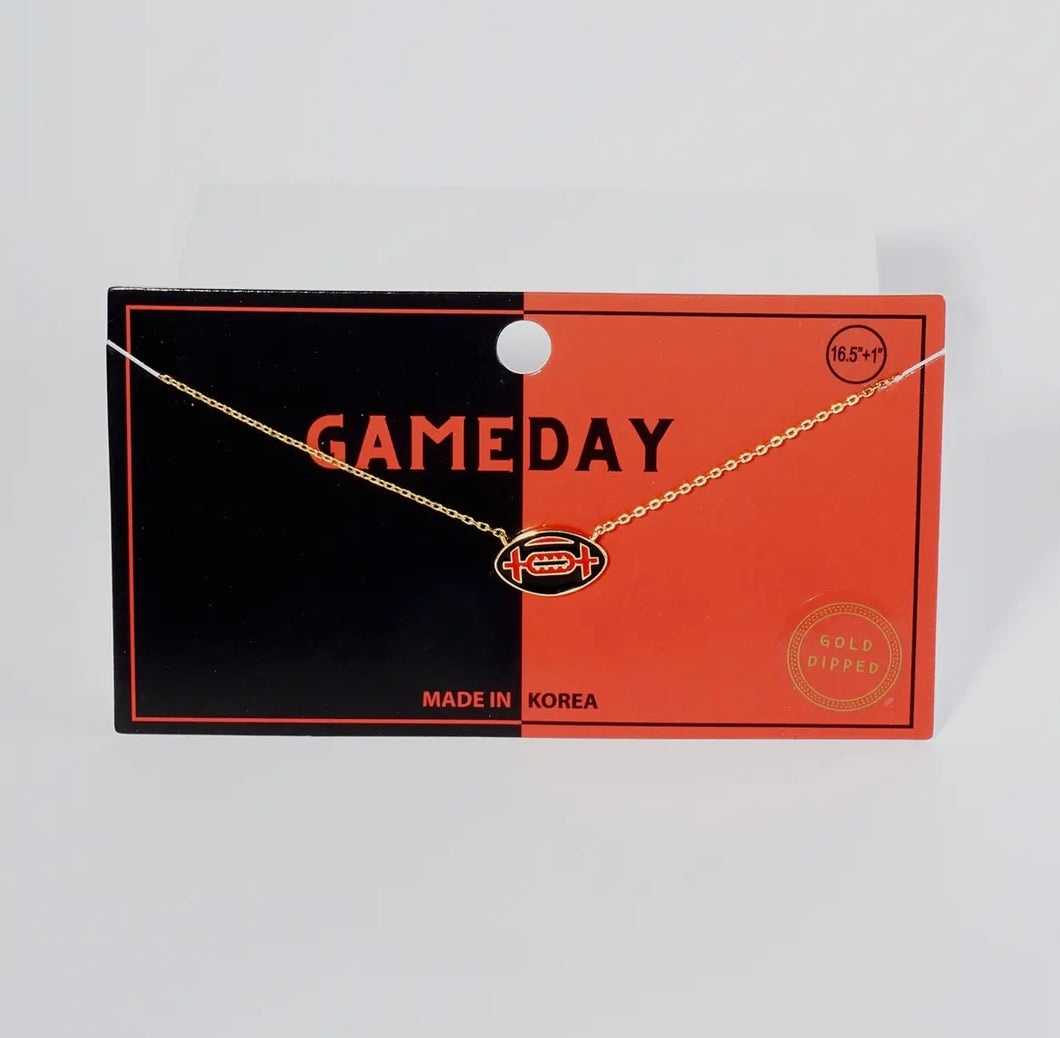 Game Day Football Dainty Necklace - Red and Black