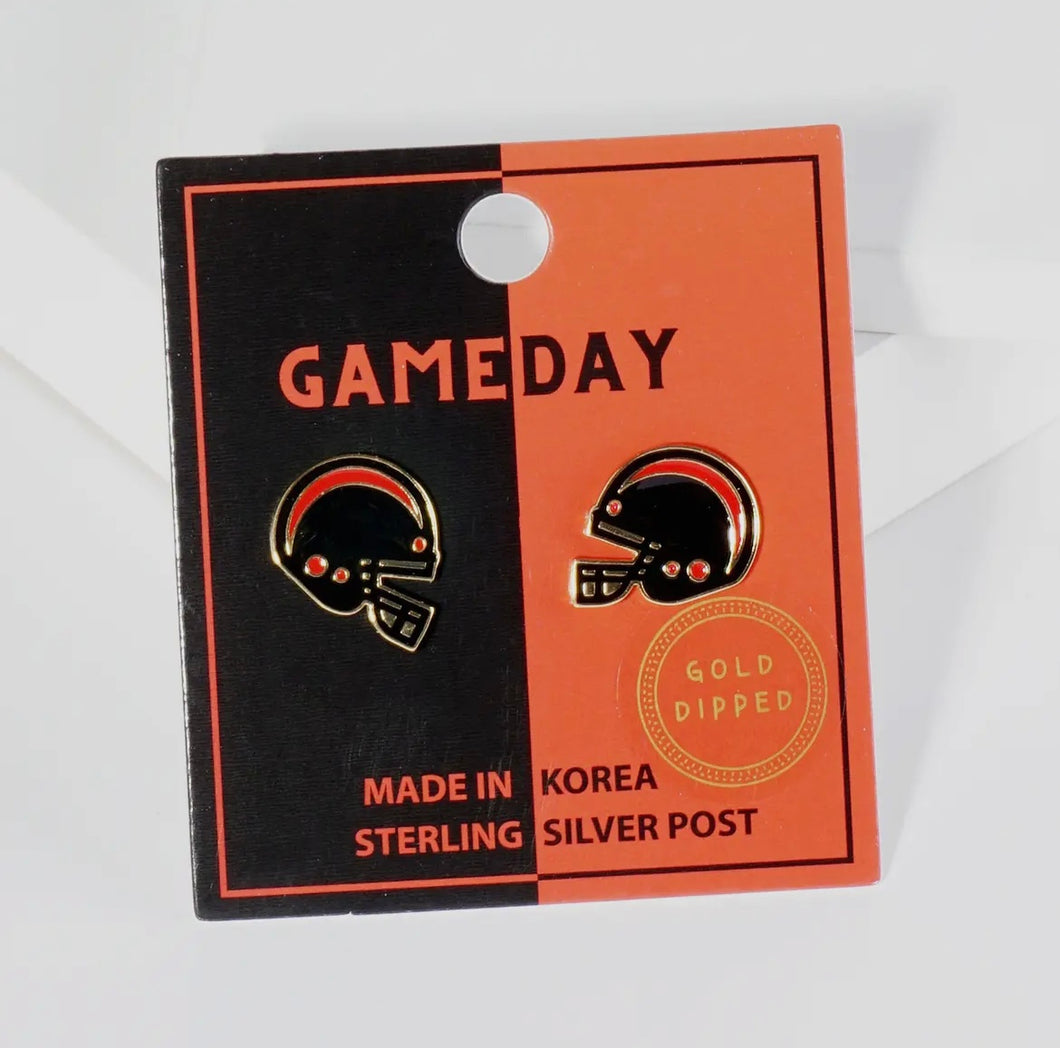 Game Day Helmet Stud Earrings - Red and Black
