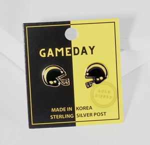 Game Day Helmet Stud Earrings - Black and Yellow