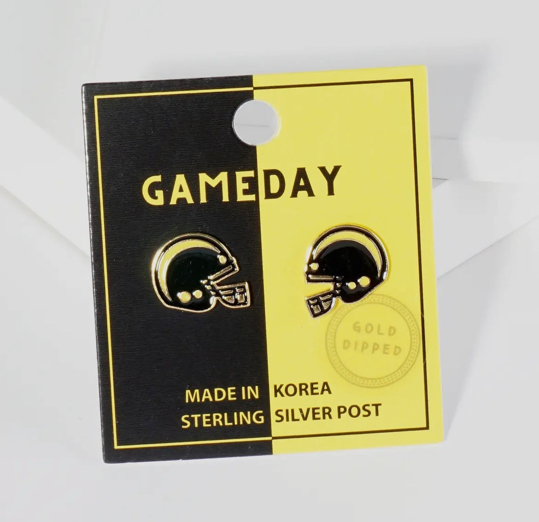 Game Day Helmet Stud Earrings - Black and Yellow