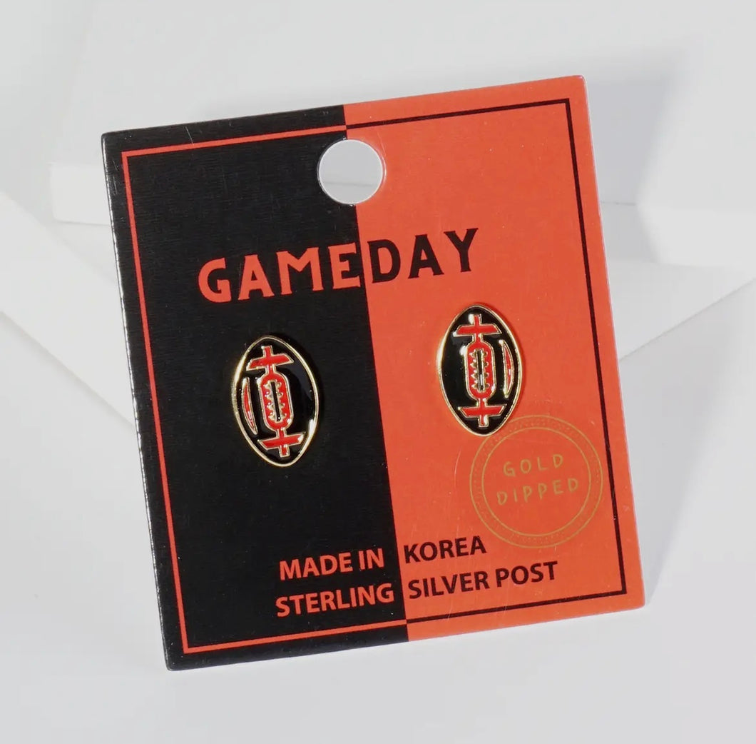 Game Day Football Stud Earrings - Red and Black