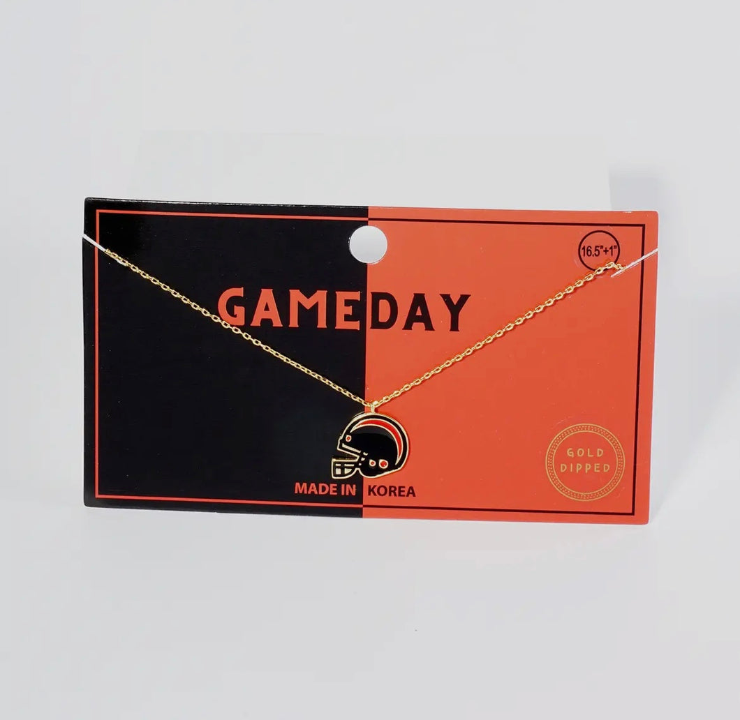 Game Day Helmet Dainty Necklace - Red and Black