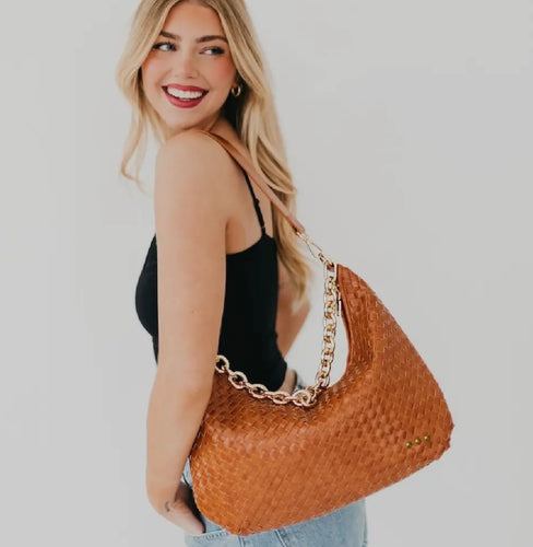 Sienna Slouchy Woven Shoulder Bag - Brown