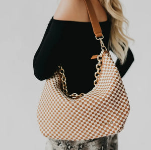 Sienna Slouchy Woven Shoulder Bag - Brown Checkered