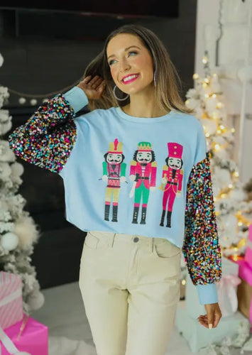 Nutcrackers Top With Sequin Sleeves