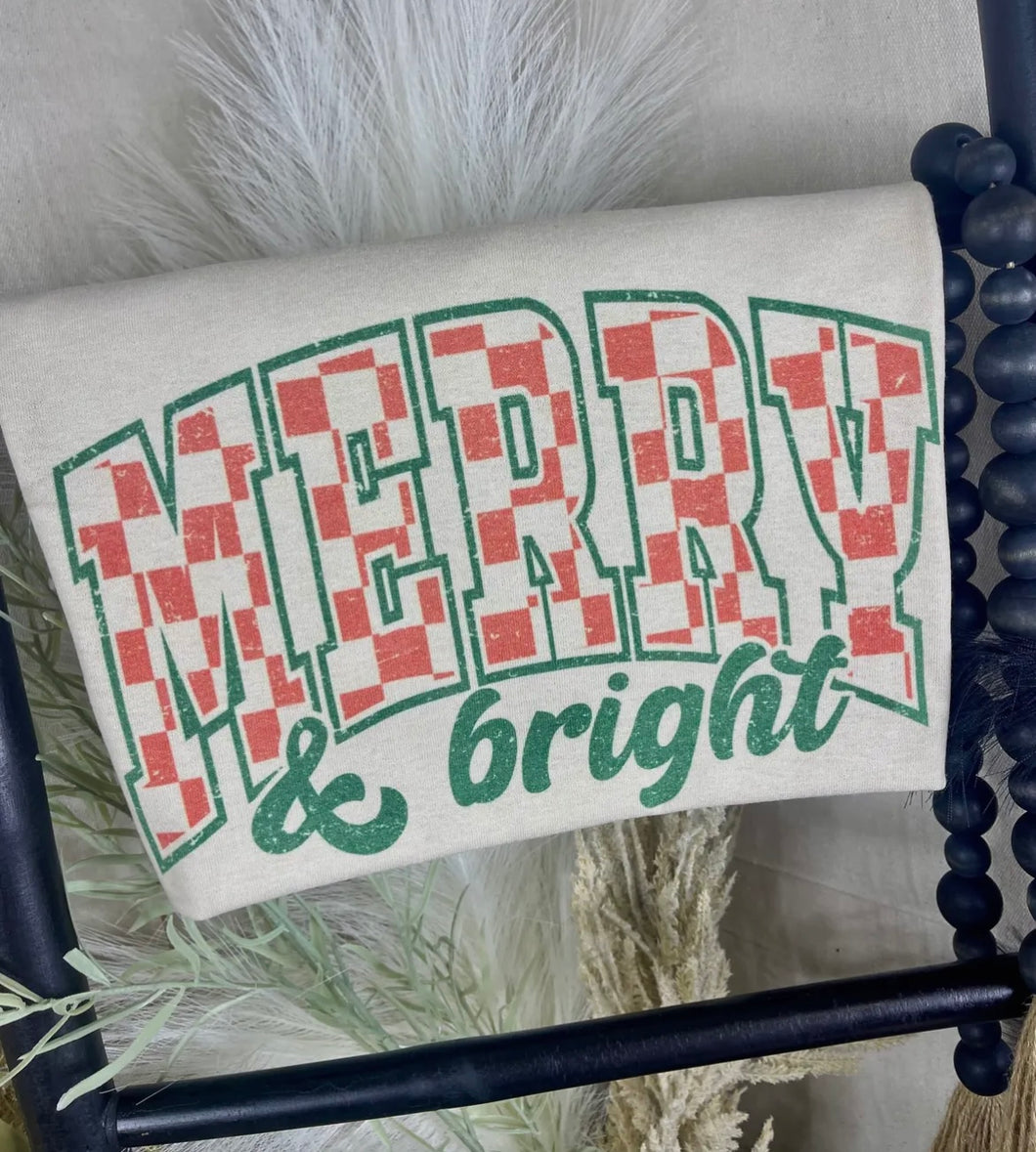 Merry & Bright Checkered Graphic Tee